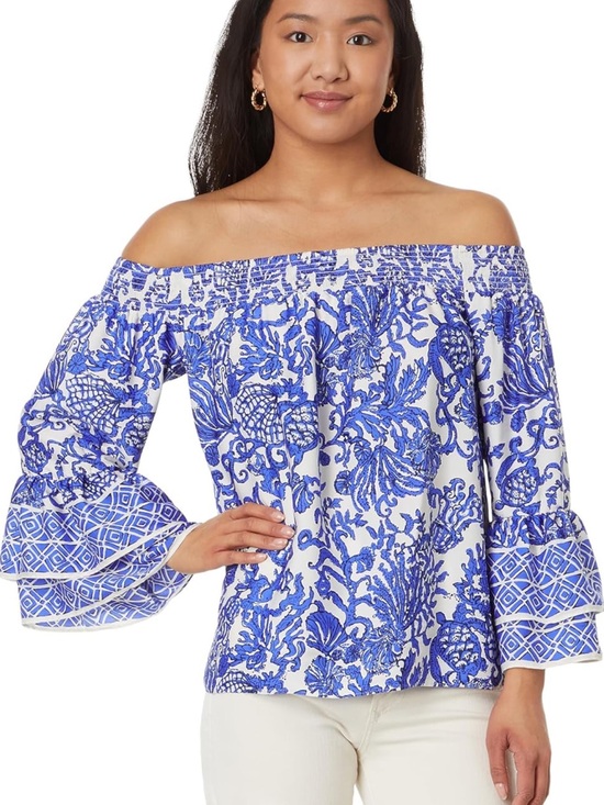 Lilly Pulitzer Tops - Lilly Pulitzer Women’s Kaori 3/4 Sleeve Off Shoulder Deeper Coconut Ride With Me